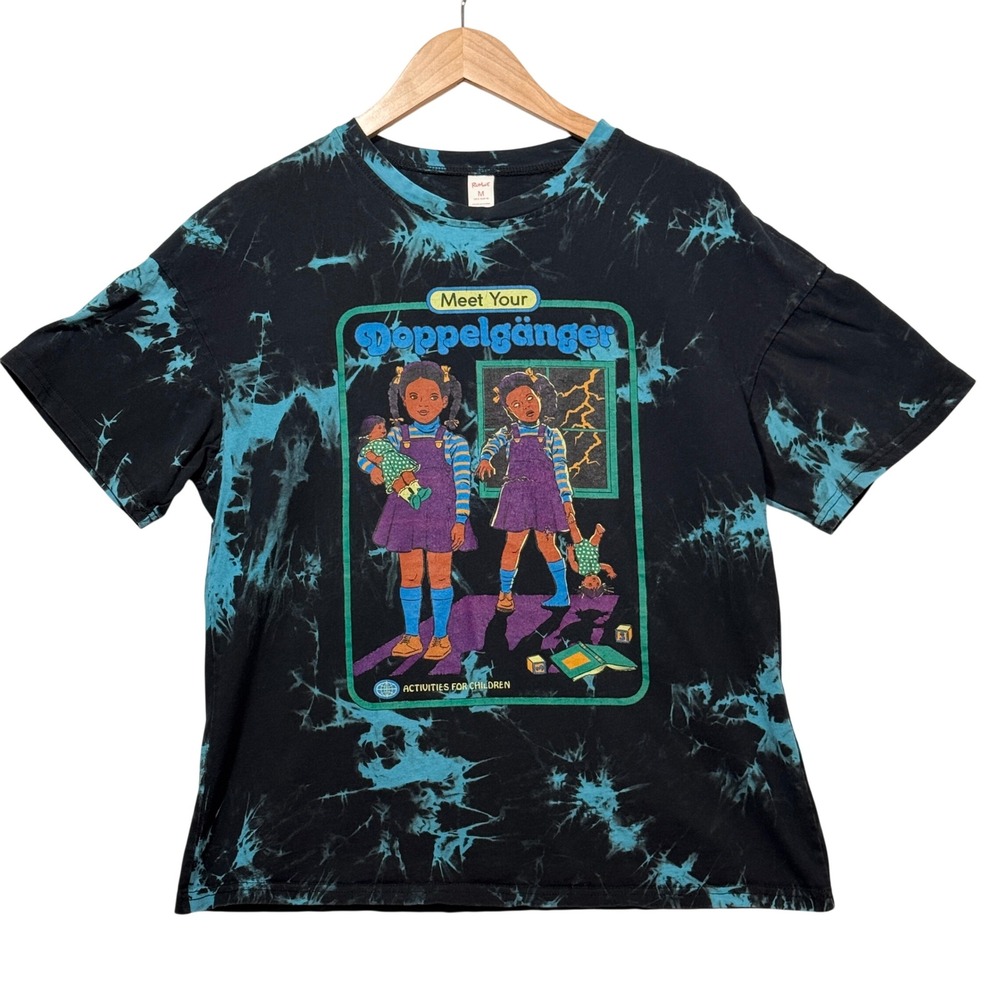 Romwe Kids Meet Your Doppelganger Tie Dye Graphic‎ Tee Black Teal Size M US 6